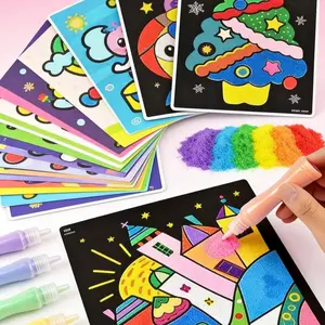 DIY Creative Sand Painting Kit, Includes 16 Colors of Sand, 16 Drawing Boards, Sandbox and Brush, Vehicle Dinosaur Animal Theme, Ideal Gift, Gift for Kids, Sand Painting Set