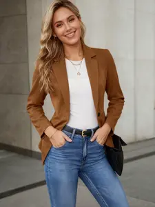 A set of women's casual waist cinched brown coat, suitable for autumn and winter, suitable for home, indoor, and outdoor wear