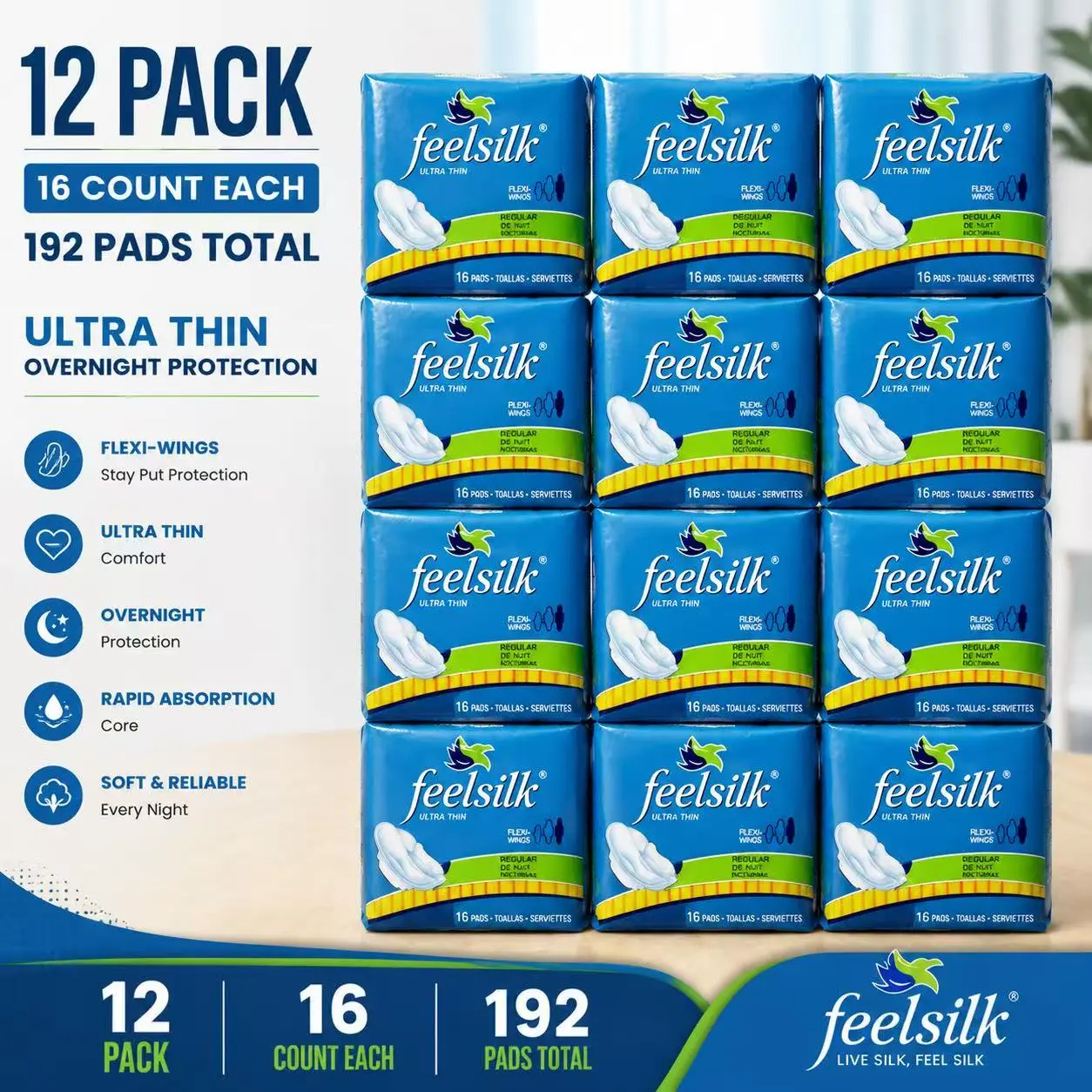 Feelsilk Extra Coverage Overnight Sanitary Pads For Heavy Flow