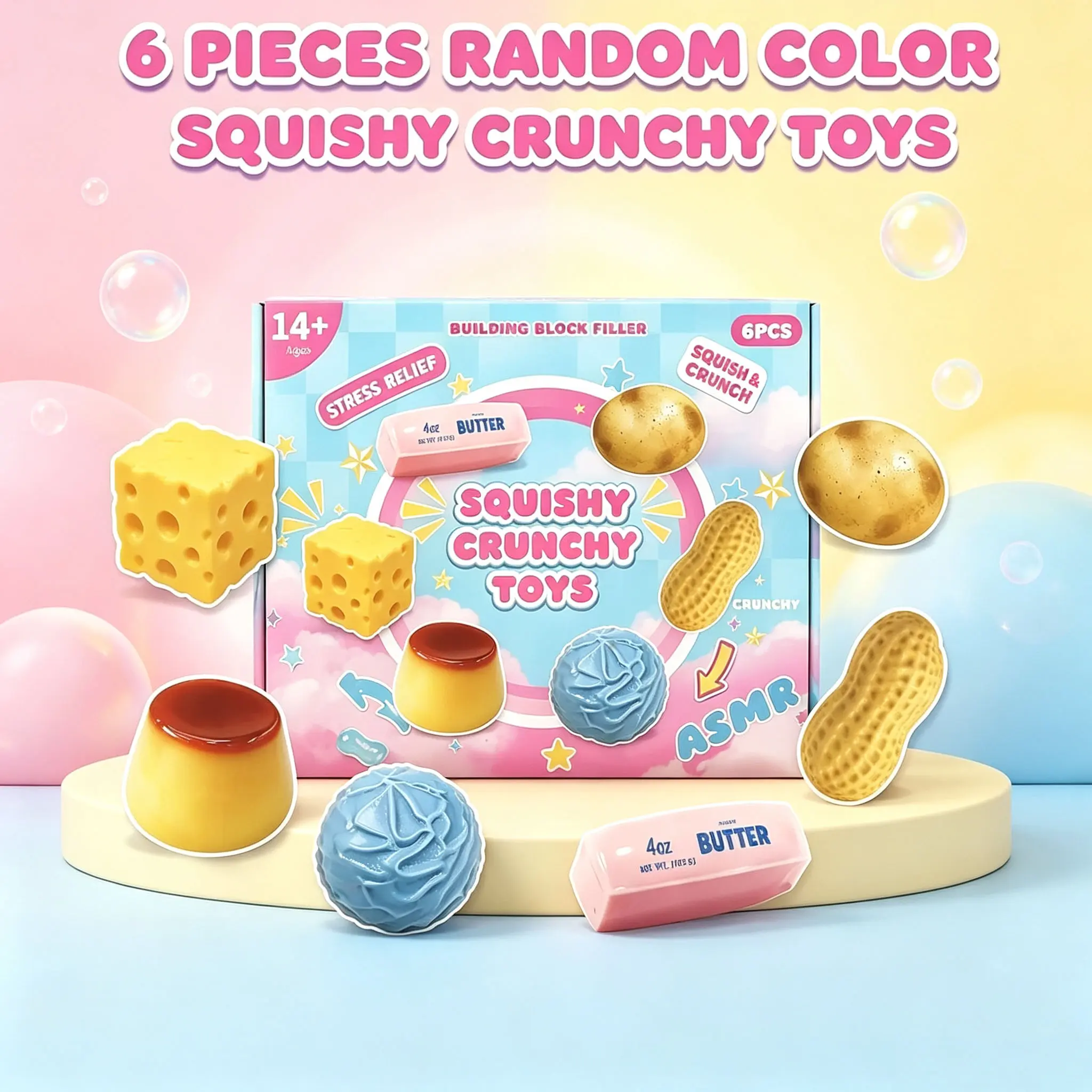 Realistic Food Themed Squishy Fidget Toys Set, 6 Pcs Random Color Crunchy Squeeze Toys, ASMR Crunch Effect, Stress & Anxiety Relief, Fun Novelty Toy For Leisure Time & Party Decor