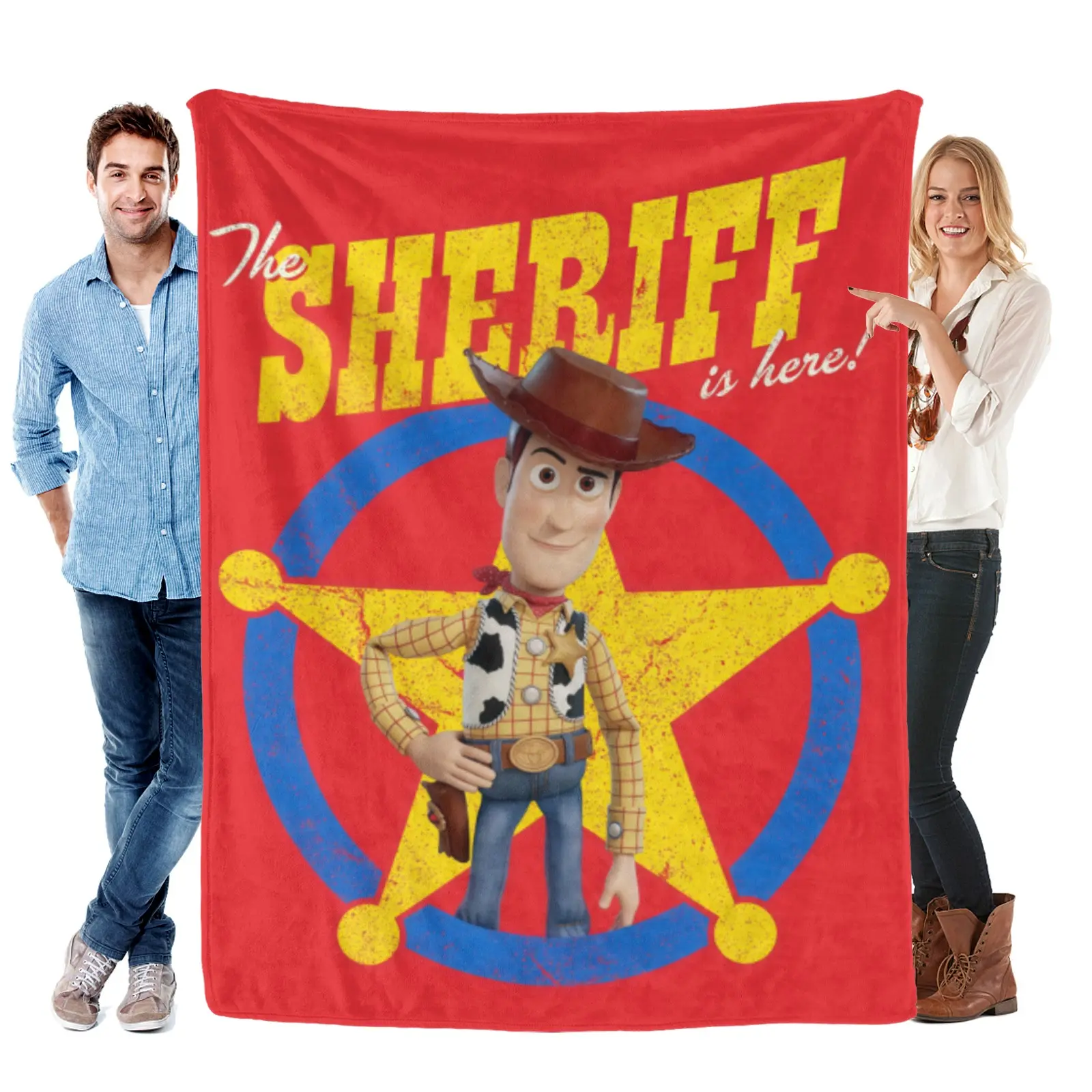 Disney Red Sheriff Star Woody Toy Story Blanket, Soft Flannel Cartoon Printing Throw Blanket,Toy Story Gifts For Western Theme Fan Present