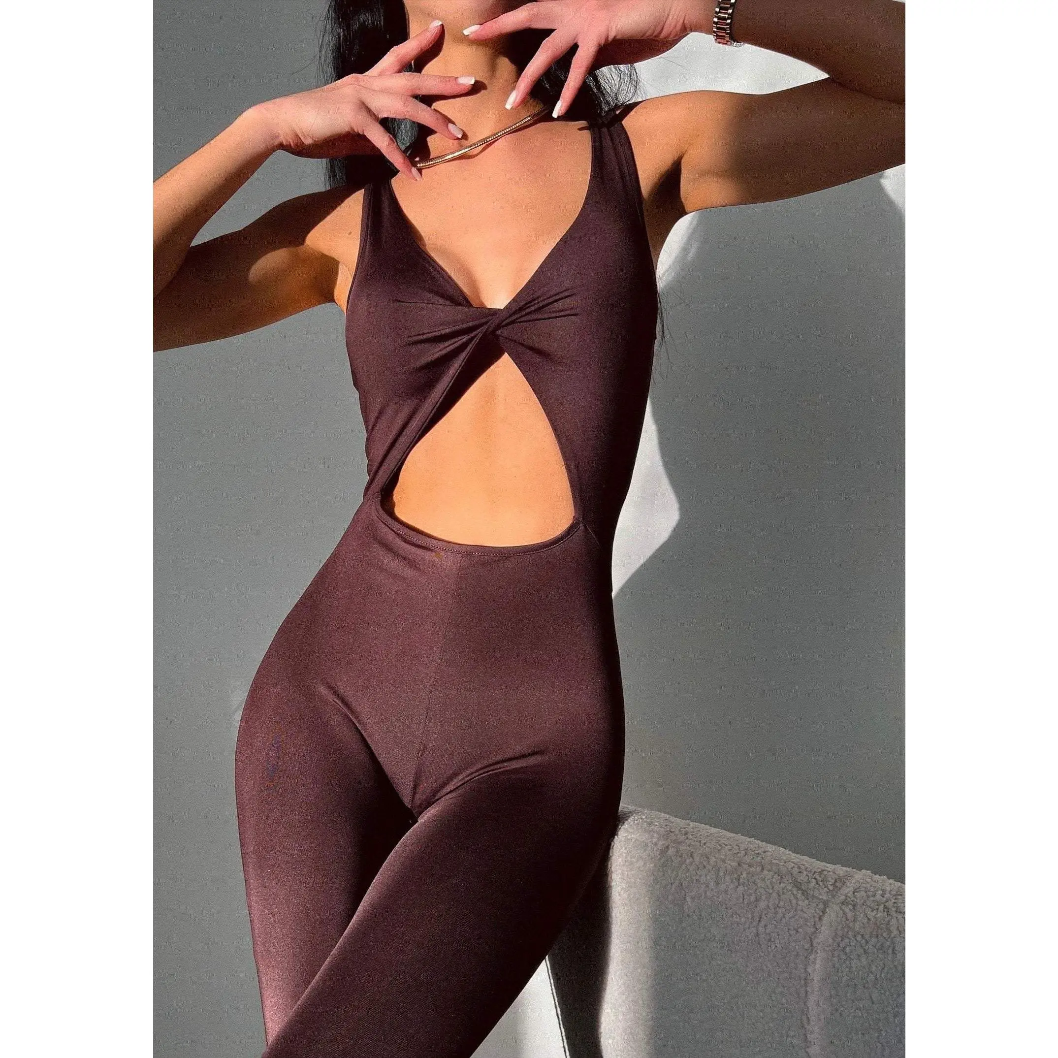 Midnight Whispers Jumpsuit in Chocolate