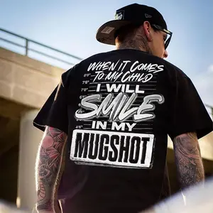 When It Comes To My Child I Will Smile In My Mugshot Printed Men's T-shirt Casual Street Comfy Black funny t shirt