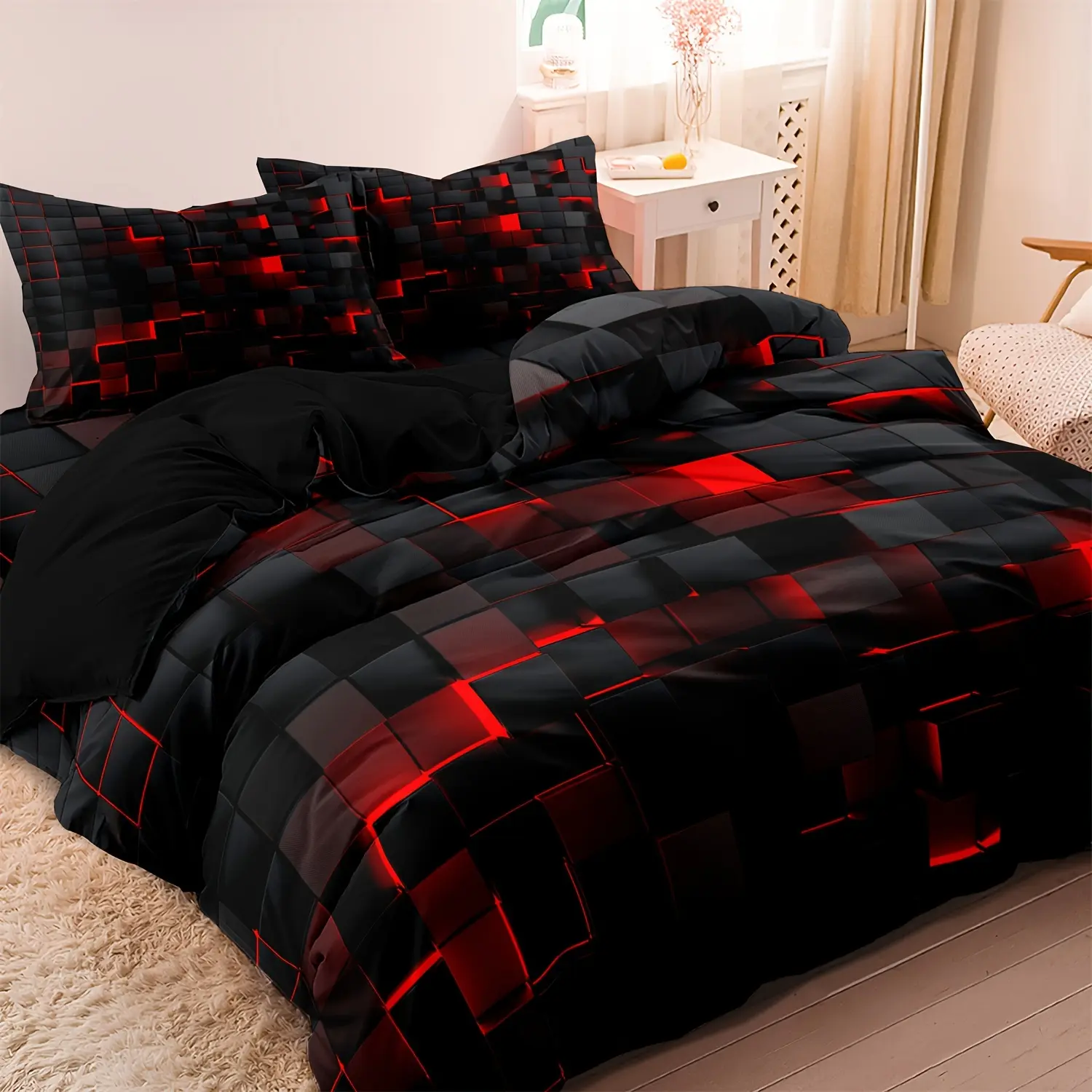 2/3 pieces of modern plaid print quilt cover/bedding set, red grid pattern, soft and comfortable for bedroom and guest room (1*quilt cover + 1/2*pillowcase, coreless), single/double/queen/king size