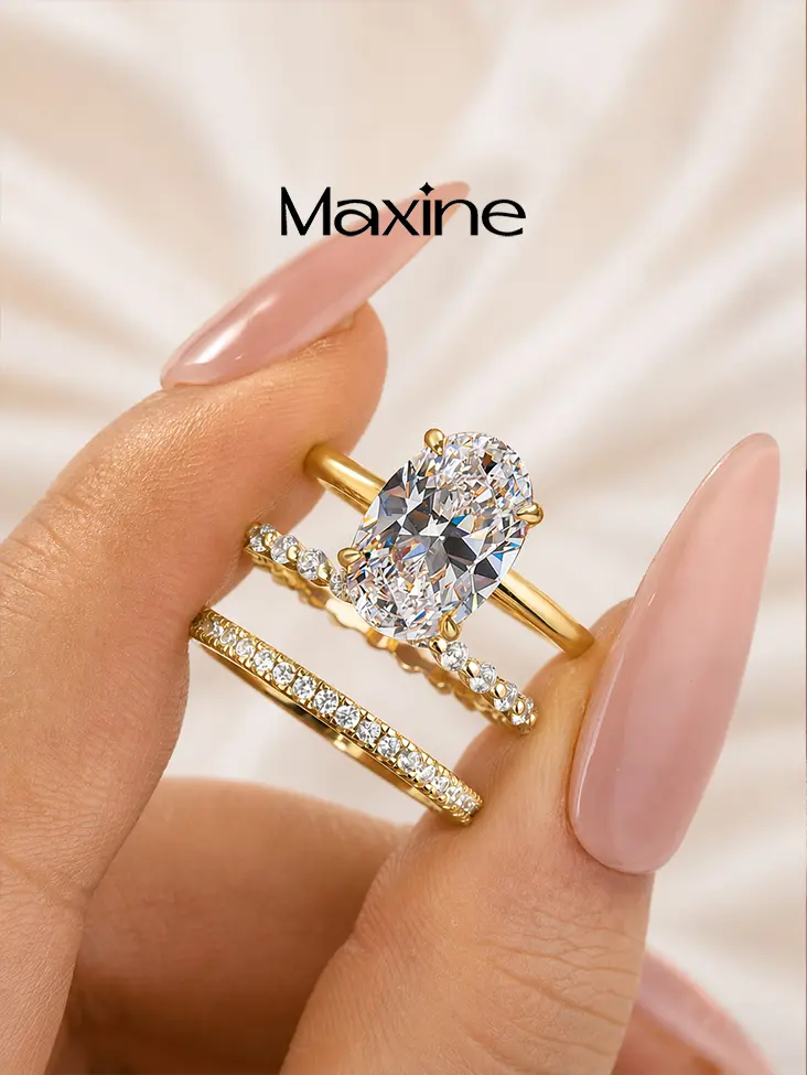 Maxine Stunning 925 Sterling Silver 3.5ct Oval Cut Engagement Ring Set,Bridal Ring Set,5A Cubic Zirconia Women's Ring Jewelry,Wedding Ring Set for Daily,Travel,Proposal,Birthday,Anniversary, Engagement Rings