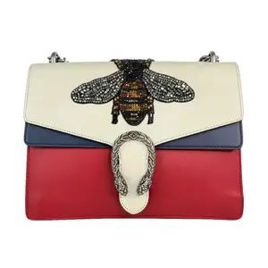 Pre-owned GUCCI Leather Shoulder Bags Large Dionysus Crystal Bee Embroider Shoulder Bag
