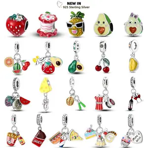 New Food Fruit Dessert Charms Fit Pendant Original Bracelets 925 Silver Cake Strawberry Cherry Avocado Beads DIY Pendant Jewelry