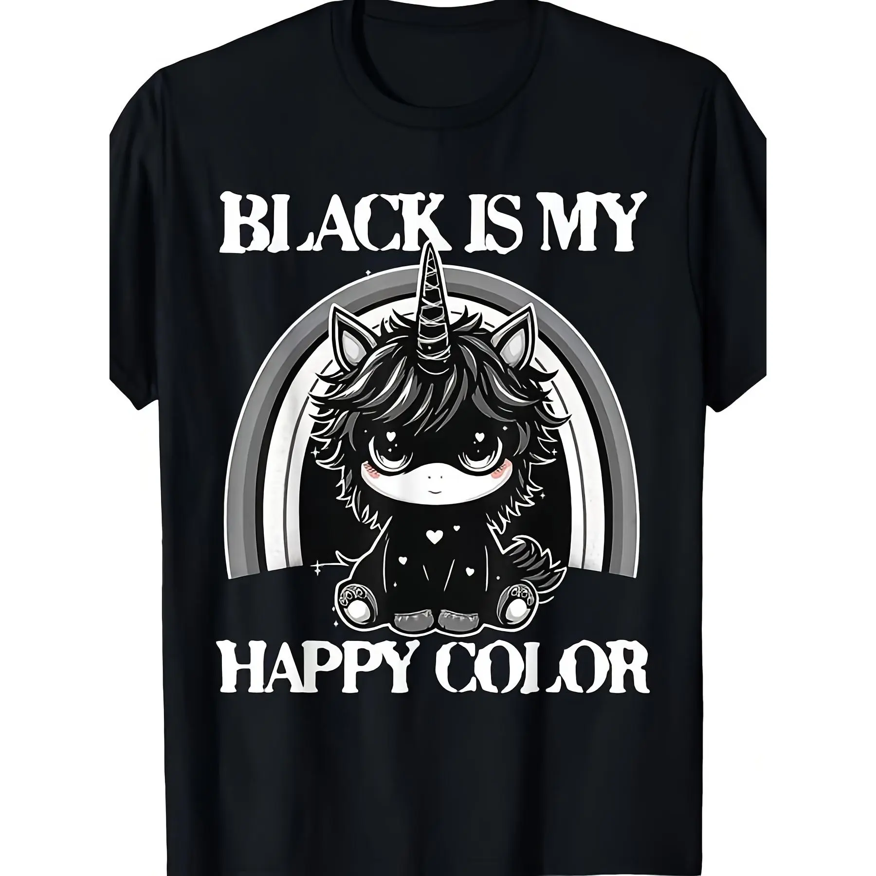 Goth Unicorn Graphic T-Shirt - Unisex Stylish Classic Round Neck Retro Look Short-Sleeve Top, Soft Breathable Multi-Size Sports Top for Edgy Everyday Casual Wear