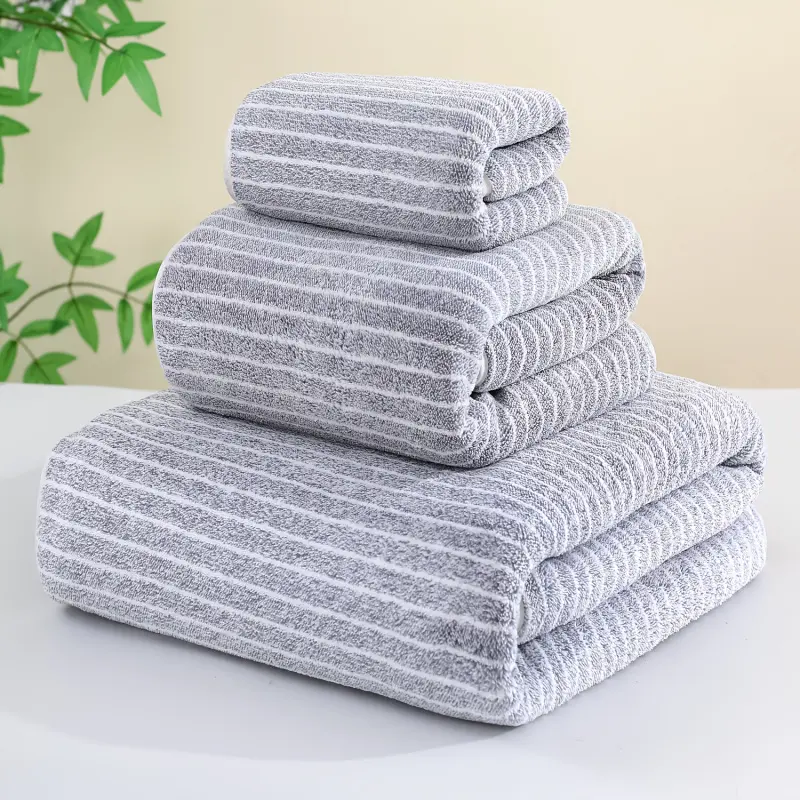 3-Piece Bathroom Towel Set with Striped Pattern - 1 Bath Towel + 1 Hand Towel + 1 Washcloth, Soft Absorbent Fabric, Water Absorbent Towel for Family Daily Use & Guest Room, Premium Bath Towels, Bath Cloths