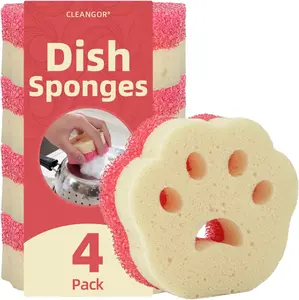 Cleangor 4pcs Scrub Sponges, Dual-Sided Temperature-Controlled Dish Sponges, Scratch-Free, Easy to Clean, Kitchen Cleaning Sponges for Tough Stains, Delicate Surfaces, Glassware, Cookware, Appliances