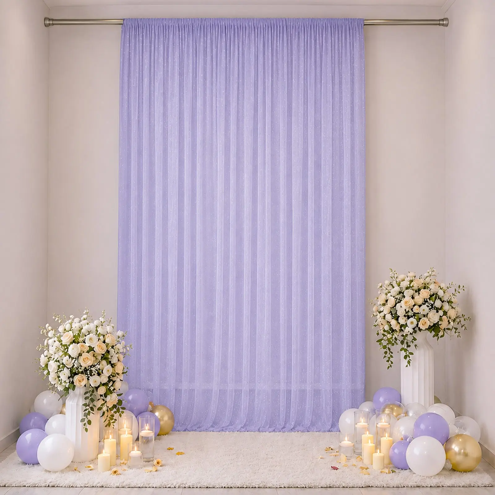 Sheer Wedding Arch Drape 10ft × 14ft Lavender Lilac – Backdrop Curtain Panel with Rod Pocket, Ceiling Drapery Fabric