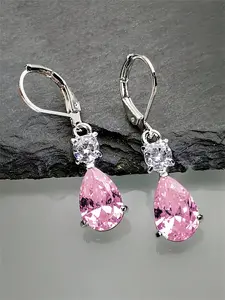 1 Pair Pretty Cubic Zirconia Drop Earrings Fashionable Earrings For Women For Wedding Engagement Anniversary Jewelry Valentine's Day Gift