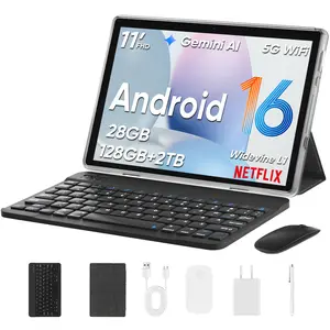 【mothersdaygift】10.1-inch Android 16 Tablet 28GB RAM 128GB ROM (2TB Expandable Max), Octa-Core, 2.0GHz, Dual Cameras 2MP+8MP, 8000mAh Battery, All-in-One with Keyboard, Mouse, Stylus, Case & Cable — Perfect for Work, Study & Gaming