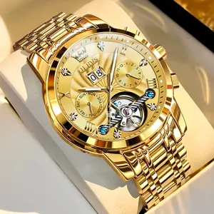 OLEVS Automatic Gold Watches for Men Luxury Classic Stainless Steel Calendar Luminous Waterproof Watches for Men 9910