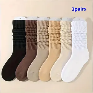 Random Color Women's Solid Color Ankle Socks, 3 Pairs Soft Comfortable Breathable Socks for Fall & Winter, Minimalist Women's Socks for Daily Wear, Casual Comfy Socks