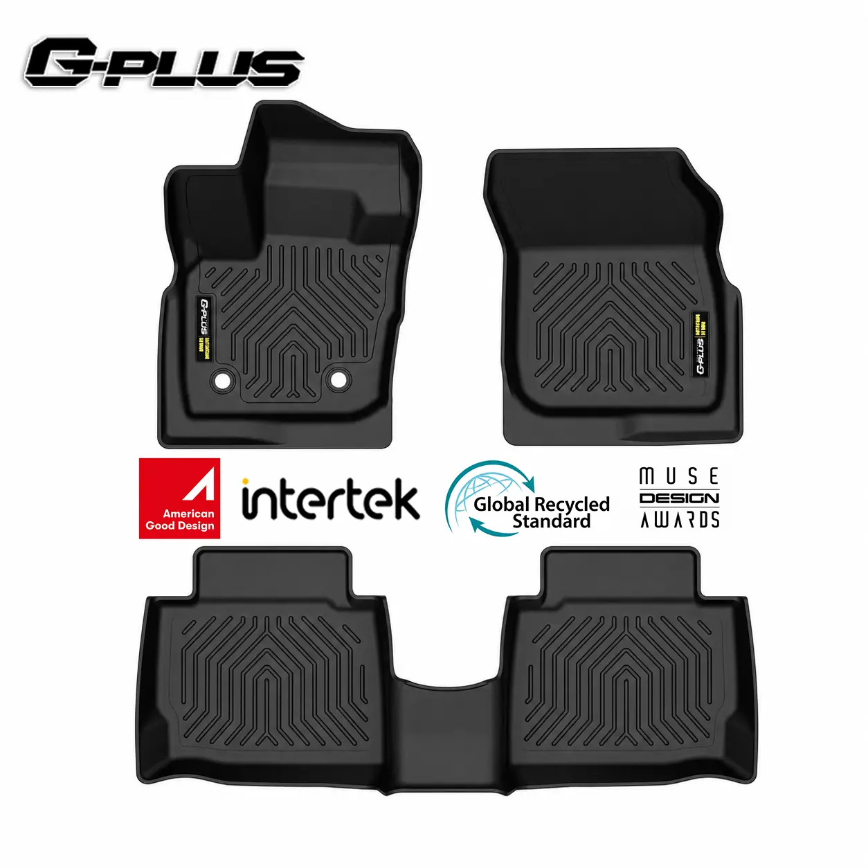 G-PLUS Custom-Fit Black Auto Accessory Floor Mats, Vehicle-Specific Geometric Deep-Tread TPE Full Set, Anti-Slip Waterproof All-Weather Liners for Ford (1967-2026) 1st & 2nd Row