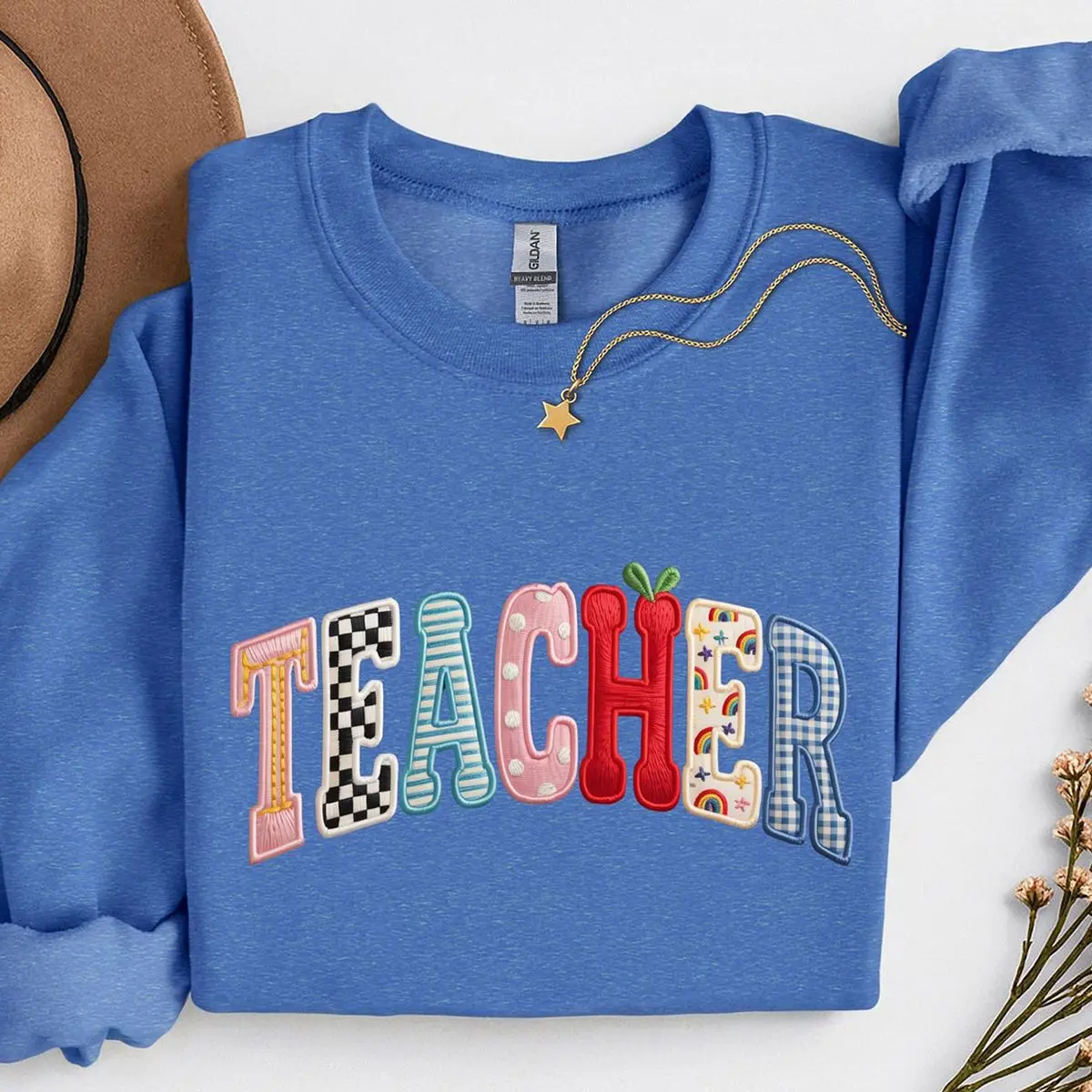 [PRINTED SHIRT] Teacher Sweatshirt, Faux Patchwork Teach Sweatshirt, Teacher Graduation Sweatshirt, Teacher Appreciation Gift - Squirrel Corner