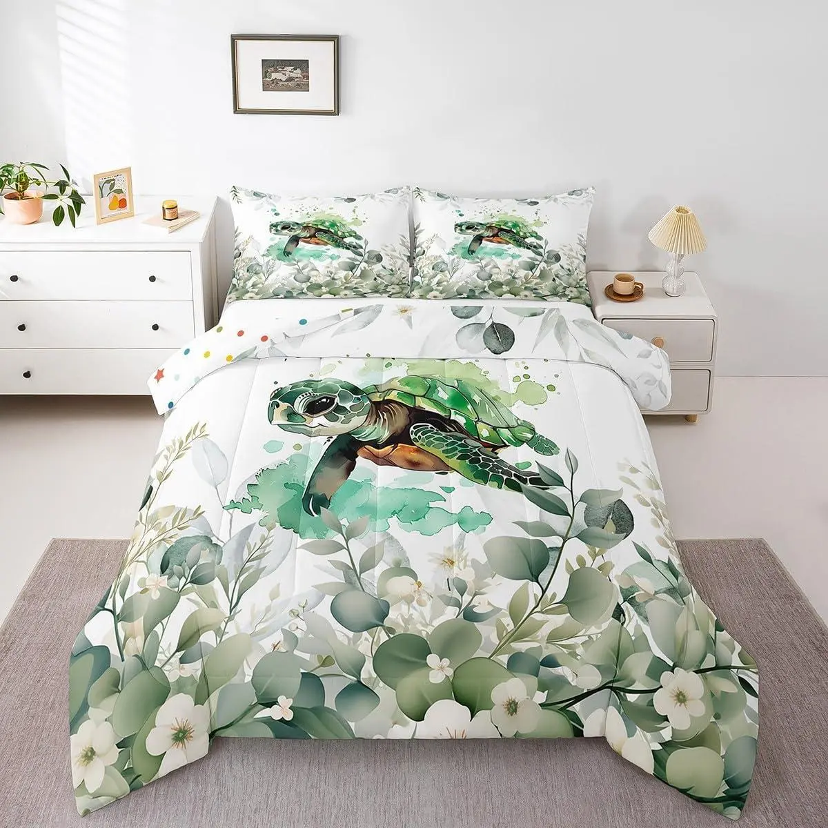 Feelyou Kids' 3D Digital Printed Animal Print Duvet Set - Green Eucalyptus Leaf Microfiber Soft, Breathable Bedding for Kids' Bedrooms, Twin/Full/Queen Sizes, Machine Washable, Tumble Dry in Low Heat