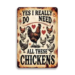 Vintage Chicken Pattern Tin Sign, 1 Count Humorous Wall Decor Home Decoration Metal Plate for Outdoor, Garden, Farm, Patio, Garage, Bar, Cafe & Home, Vintage Garage Signs