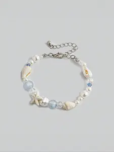 Boho Style Shell & Starfish & Faux Pearl Decorated Bracelet, Fashionable Jewelry for Women & Girls, Trendy All-match & Exquisite Jewelry for Birthday Gift, Trendy Jewellery Accessories, Pearl Beaded Bracelet