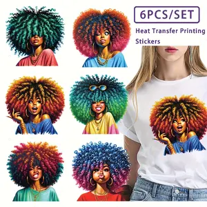 6pcs/Set Fashion Girl Pattern Iron-On Patches, DIY Washable Heat Transfer Stickers, Suitable for T-Shirts, Bags, Pillows Decorations