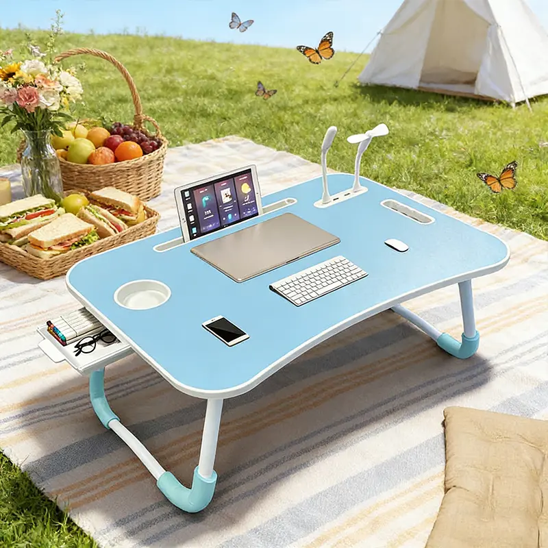 Foldable Laptop Bed Table with USB Charging & Cooling Fan LED Light Storage Drawer for Home Office Study Color Perfect Gift for Christmas - Stable Durable Tray for Eating, Reading, Writing on Bed/Sofa/Floor, Foldable Laptop Desk, Portable Foldable Table