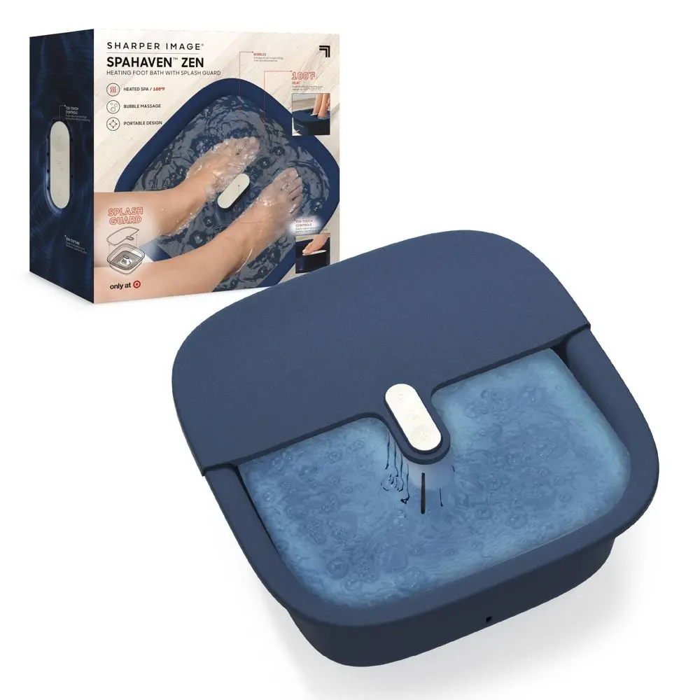 Sharper Image Plastic Warm Foot Bath - Contemporary, Adjustable, Easy-Remove Splash Guard, Bubble Massage, Beauty-Focused Relaxation Tub (Navy)
