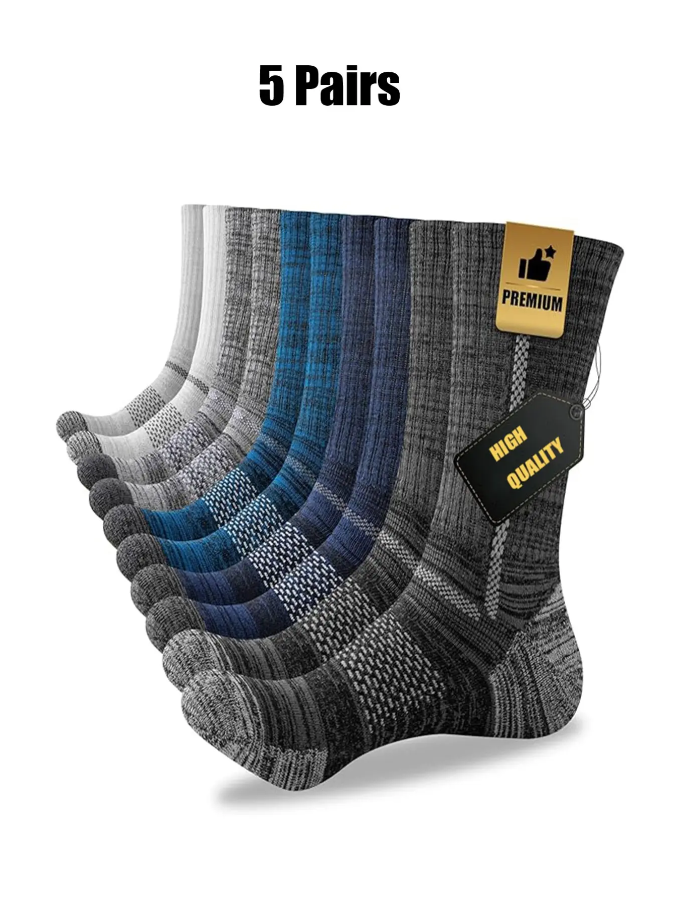 5 Pairs Men's Colorblock Crew Work Socks, High-Quality All-Season Hiking Running Athletic Outdoor Sports Socks, Mid-Calf Boot Socks for Men
