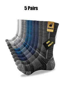 5 Pairs Men's Crew Work Socks, Colorblock Crew Socks, High-Quality All-Season Hiking Running Sports Socks, Mid-Calf Boot Socks for Men, Sock Packs
