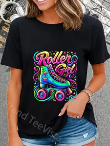 100% Cotton Unisex Roller Girl Roller Skates 90s 80s T-Shirt Casual Graphic Printed Vintage Tshirt