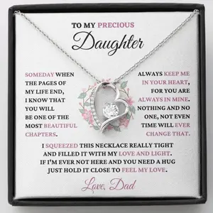Gift for Precious Daughter Love Dad Always Keep Me in Your Heart Heart Necklace