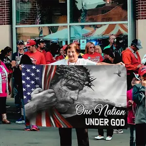 Patriotic Jesus American Flag "a Country under God" Religious and Patriotic Home Decoration 40x30In Ornaments Spiritual Theme Banner