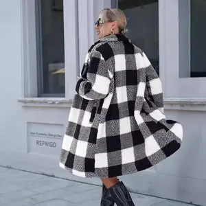 Stylish Plaid Oversized Coat with Turn-down Collar Tops Casual