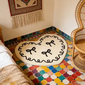 Modern Valentine Heart Bow Wave Line Pattern Carpet, Washable Easy Clean Plush Rug, Contemporary Rugs, Romantic Fashion Art Decor for Living Room Bedroom