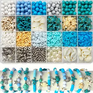 1860pcs Ocean Set, Sea Blue Summer Beads, Turtle Starfish Shape Beads, Ideal for Bracelets, Jewelry, Keychains, Craft Projects