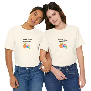 I Just Look Straight Pride T-Shirt, LGBTQ Shirt, Gay Pride T-Shirt, Pride Month Shirt Casual Cotton Fabric Jersey Knit Shortsleeve Soft Top Athletic
