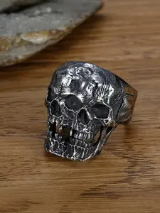 1pc Stainless Steel Cast Retro Double Skull Ring, Statement Ring, Men's Halloween Punk Style Accessory, Dark Aesthetic Rings