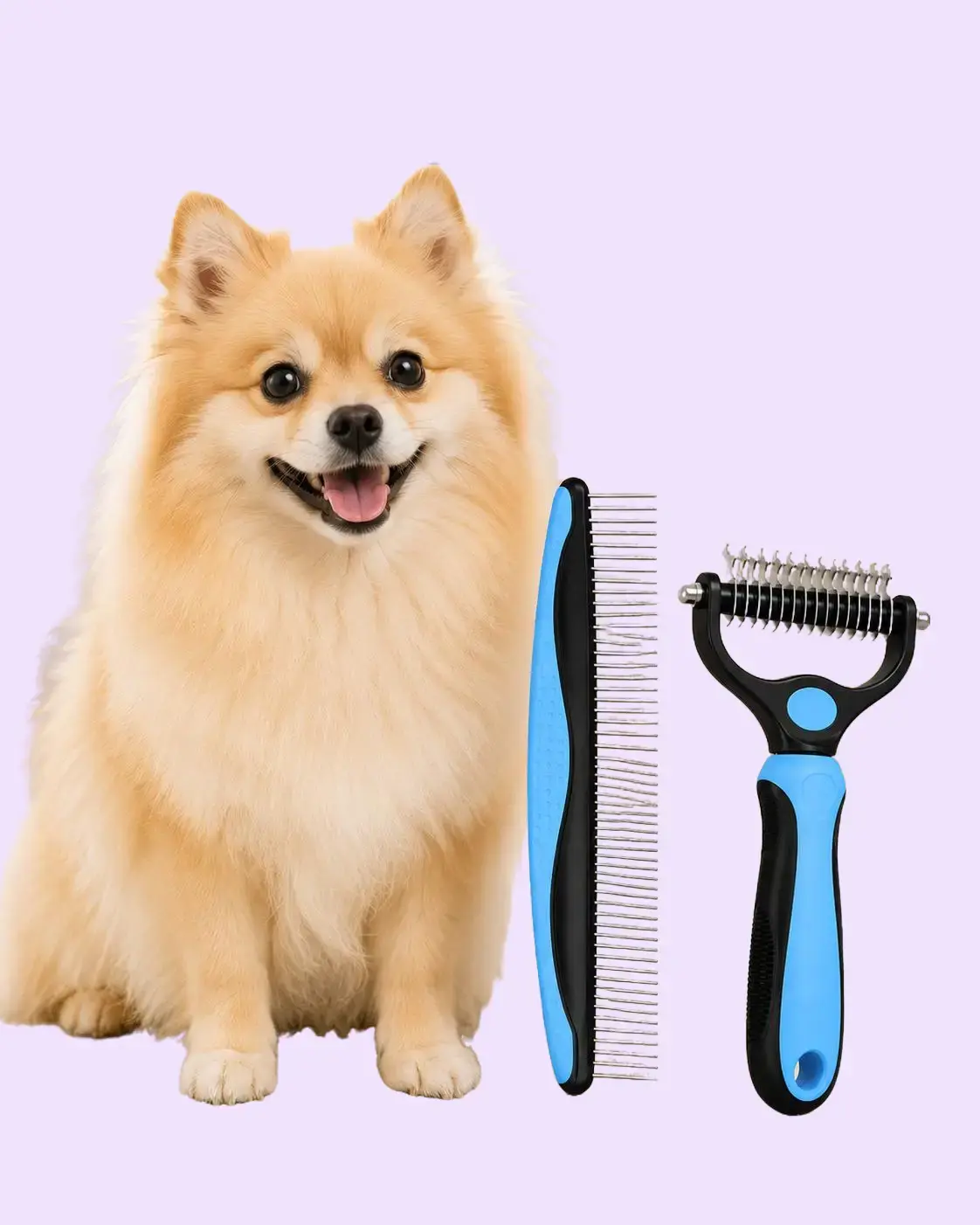 Dog & Cat 2-Piece Grooming Comb Set - Curved Teeth Gentle Rake, Undercoat Dematting Deshedding Tool, Pain-Free Universal Fit Extra Wide Double-Sided Accessory for Pet Beauty & Hair Care fur removal brush stainless steel double-sided design