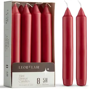 Leor & Lair Short Taper Candles - 6 Inch - 5 Hour Burn, Color Coated Wax, Cotton Wick - Perfect for Dinners, Valentine's & Christmas Decor - Unscented