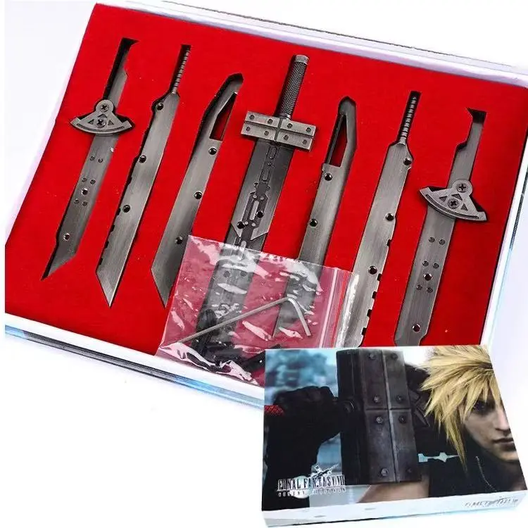 Final Fantasy VII Cloud Strife 7-in-1 Fusion Buster Sword Full Metal Replica Charm - Advent Children Composite Collectible Model Kit, for Anime Fans, Desk & Bag Decoration