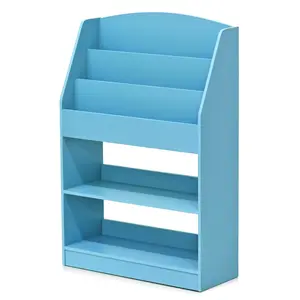LOVA 5-Tiered Open Shelves Bookcase, 9.4x24.6x37in Magazine Storage Unit, for Living Room, Home Office, Light Blue, Five-Tiered Wall Corner Bookshelf