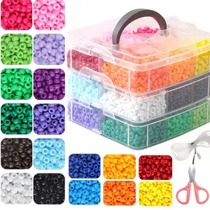 3600pcs 3 Layer Boxed Colorful Pony Beads, 6x9mm, 18 Solid Colors, Bead Art Kit, Ideal for Friendship Bracelets, Necklaces, DIY Jewelry Making