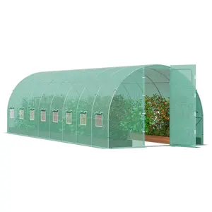 VEVOR Walk-in Tunnel Greenhouse, TikTokShopBlackFriday, Upgrade Heavy-Duty Galvanized Frame & Flexible Doors, 27.38 x 9.5 x 7.38 ft Hoop House Greenhouse Tunnel, Plant Hot House with Galvanized Steel Frame, Green PE Cover, 16 Windows for Outdoor