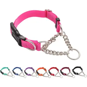 Martingale Dog Collar with Quick Release Buckle Steel Chain No Pull Training Reflective Collar for Medium Large Dogs(Pink, Medium)