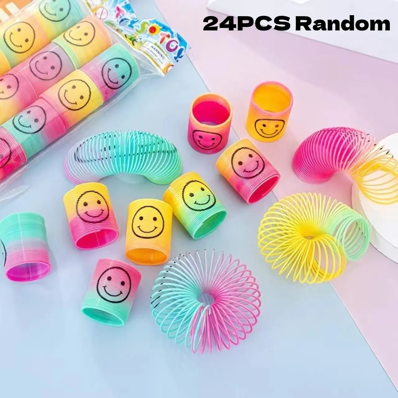 24PCS Colorful Plastic Slinky Toys, Happy Face Rainbow Design, Birthday/Christmas Party Favors, Black Friday Deal: Carnival Prizes, Fun Gifts for Teens, Imaginative Play, Holiday Event Supplies, Stress relieving tool, TikTok Shop US