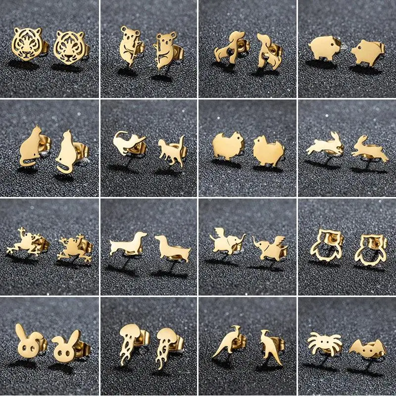 Vintage Dachshund Earrings for Women Cute Bunny Koala PiTT1955_260725y Frog Stainless Steel Animal Earings Ear Cartilage Piercing Jewelry