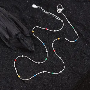 Women's Silver Rainbow Bean Chain Choker Necklaces, Colorful Beads Elegant Design Fashion Accessory for Women, Anniversary Gift, Necklaces For Women