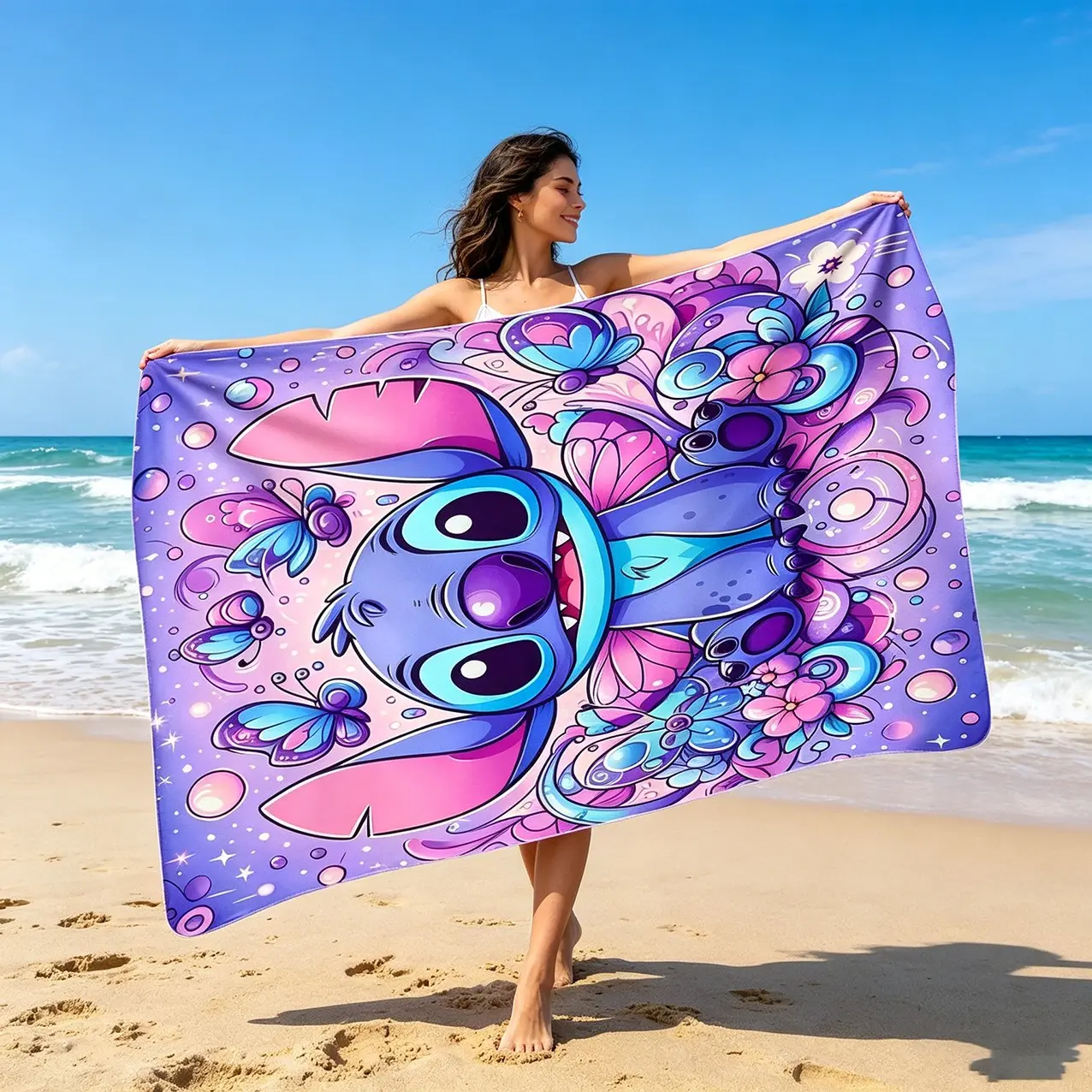 Floral Butterfly Stitch Beach Towel, Super Large Quick-Dry Bath Towel, Pool Party, Beach Vacation, Summer Outdoor Use