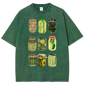 Vintage Washed Heavyweight Stone Wash Oversized T-Shirt - Pickle Jars Collection Funny Pickle Lover Graphic Tee