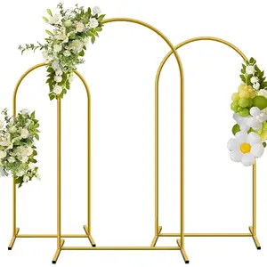 Arch Backdrop Stand, Set of 3 (6/6.6/7.2 ft) Wedding Arched Frame, Stable Arched Background Stand for Wedding, Baby Shower, Birthday Party, Photography, Gold